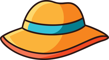 Summer beach hat vector illustration, straw sun hat, holiday fashion accessory, tropical vacation, trendy headwear, seaside style, summer outfit, travel icon.
