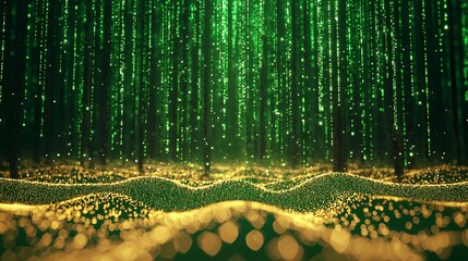 Digital Forest Glowing Green Code Lines