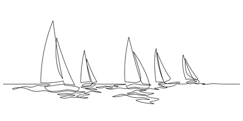 sailboats regatta sea view continuous line drawing minimalist