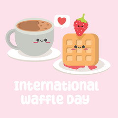 International waffle day vector design for celebration. Suitable for background, template, social media, poster, flyer design, flat illustration, banner, etc