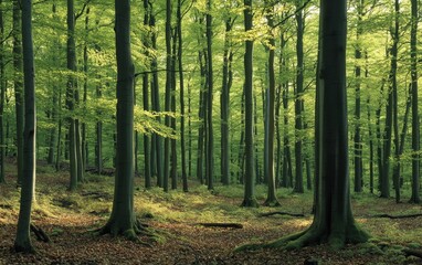 Fototapeta premium Sunlight filters through beech forest