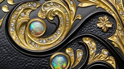 Obraz premium Opulent Gold and Black Jewel-Encrusted Design