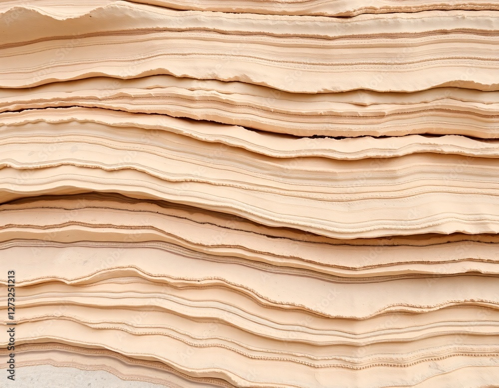 Aufkleber Beige Layered Texture Abstract. Smooth Organic Material. Wavy Patterns Create Depth. Natural Rock Like Surface. Geological Formations Display Softness and Subtle Color Variations.