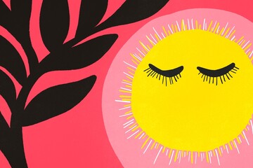 Colorful abstract sun and plant illustration depicting a vibrant and cheerful scene