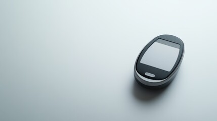 A glucose meter displaying a blood sugar level with a test strip inserted. Featuring diabetes care and health monitoring