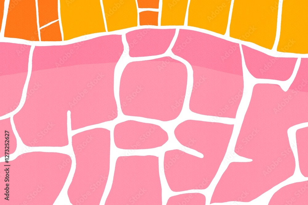 Poster colorful abstract design with irregular shapes in pink, orange, and yellow hues creating dynamic vis
