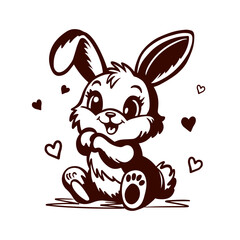 Silhouette of a sitting cute little bunny surrounded by hearts. File for cutting and sublimation