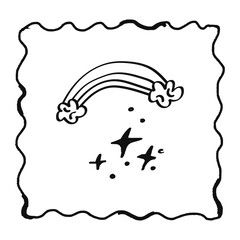 Doodled spring element on a transparent background - rainbow and glitter. Hand drawn vector sketch clip art. Naive childish art illustration