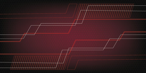 Red and black abstract corporate banner design with hexagon texture.