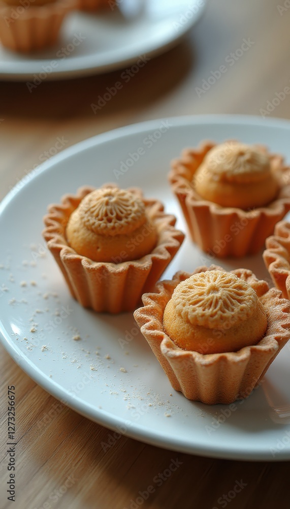 Poster delightful and colorful bite-sized desserts served on a simple white plate in a cozy setting