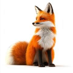 Obraz premium Fluffy red fox with a bushy tail isolated on white background