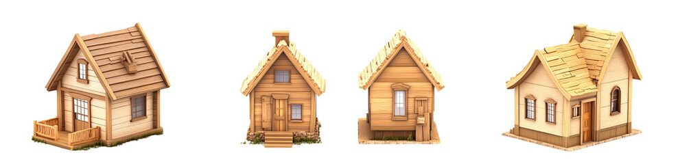 Cozy Rustic Wooden Cabins in a Row
