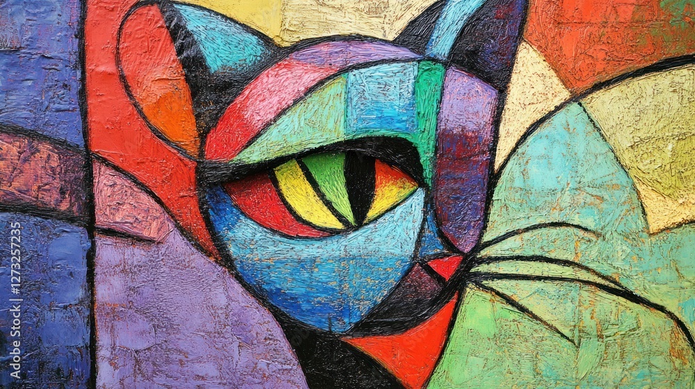 Poster abstract and colorful painting depicting the face of a cat
