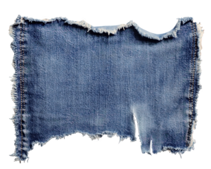 Denim fabric with frayed edges, showcasing rugged and worn out texture. Ideal for fashion or textile design projects