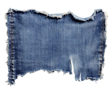 Denim fabric with frayed edges, showcasing rugged and worn out texture. Ideal for fashion or textile design projects