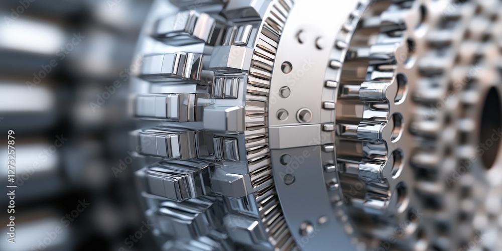 Poster cyber security ransomware prevention concept. close-up of intricate metallic gears and machinery com