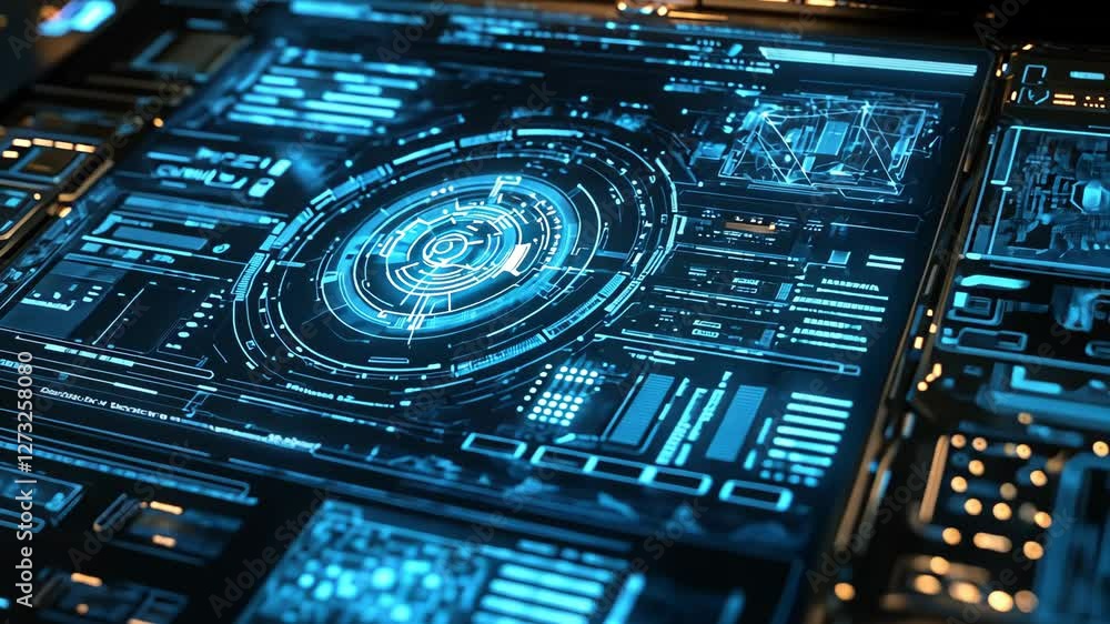Aufkleber high-tech digital interface displays complex data in futuristic design with blue tones