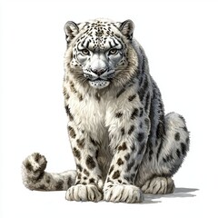 Obraz premium Powerful snow leopard with thick fur isolated on white background