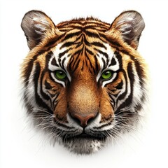Fototapeta premium Powerful tiger with piercing green eyes isolated on white background