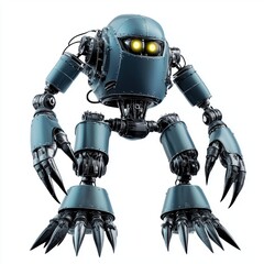Fototapeta premium Robot monster with metal claws isolated on white background