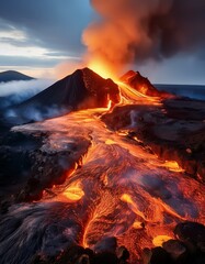 Fototapeta premium volcano lava flow, AI generateda
