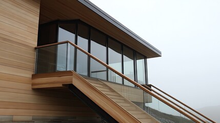 Fototapeta premium A coastal home featuring corrosion-resistant aluminum handrails, designed to withstand salty air