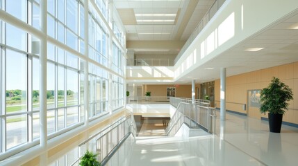 A commercial shopping mall with aluminum stair railings, designed for high-traffic areas