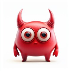 Obraz premium Three-eyed red monster with tiny horns isolated on white background