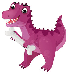 cartoon scene with happy prehistoric animal tyrannosaurus trex velociraptor dino dinosaur smiling walking and biting eating bone isolated on white background illustration for children © honeyflavour