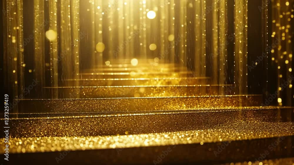 Poster golden light cascading over shimmering surfaces creates a mesmerizing effect in an enchanting settin