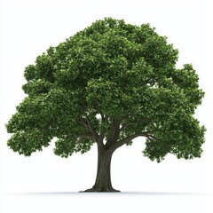 Obraz premium Towering oak tree with dense foliage isolated on white background