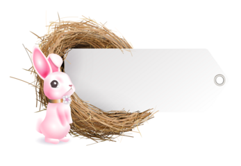 Drawing with a nest and a cute pink rabbit.