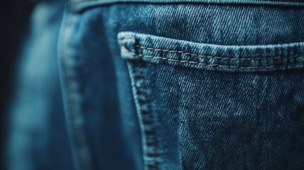 Close-up of denim jeans back pocket detail.