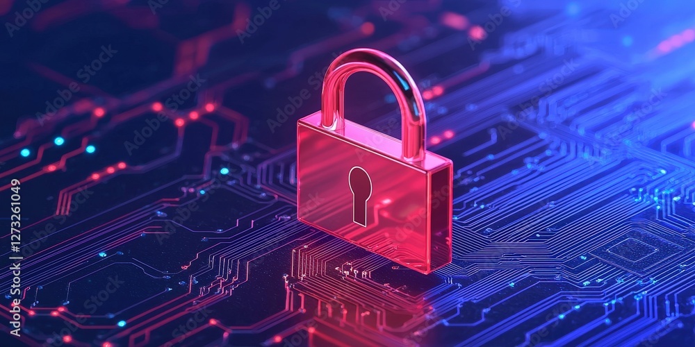 Aufkleber cyber security ransomware prevention concept. digital padlock on circuit board background with vibra
