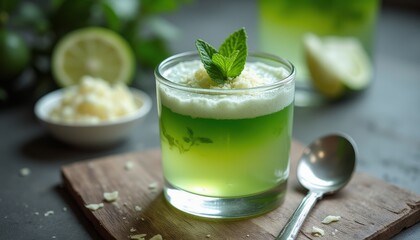 Refreshing mojito inspired dessert served in a glass with mint leaves and lime, perfect for summer gatherings and warm evenings