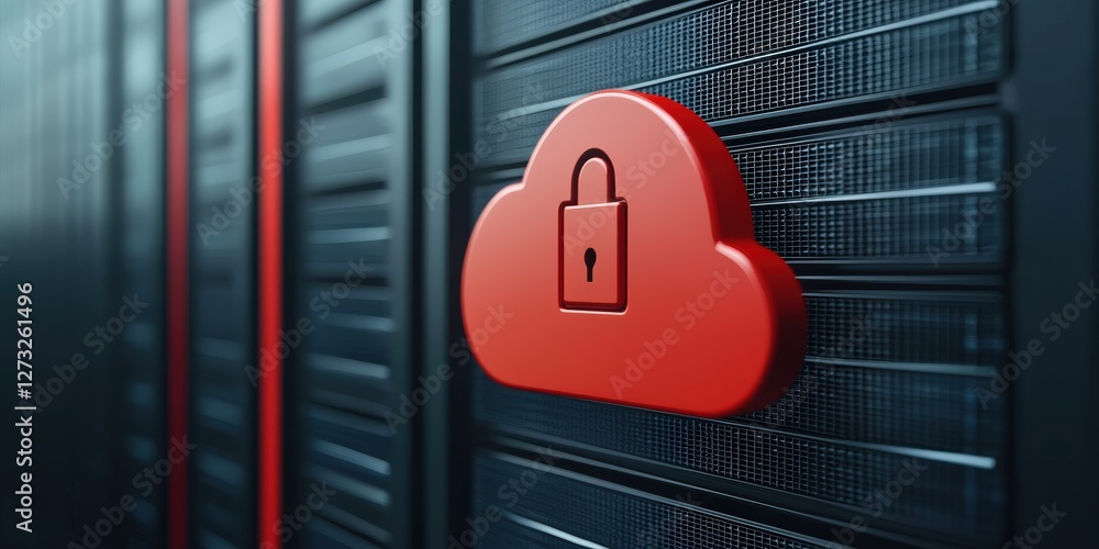 Poster cyber security ransomware prevention concept. cloud storage security with a locked padlock icon on a