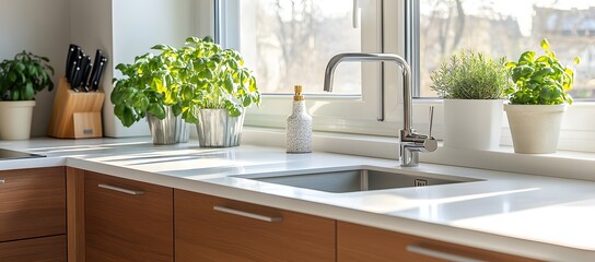 Sunny Kitchen Counter with Herbs
