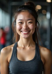 Smiling woman in athletic wear at a modern gym environment