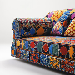 Colorful Patchwork Sofa Bohemian Style Furniture Multicolored Floral Textile