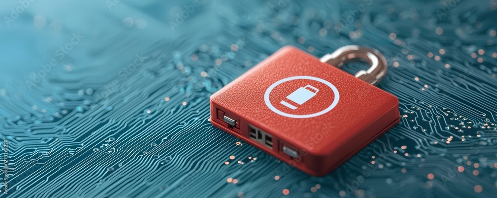 Aufkleber cyber security ransomware prevention concept. red padlock on a digital circuit background representi