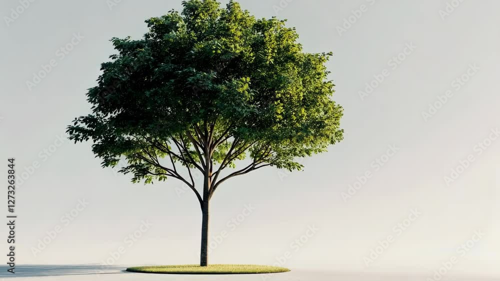 Aufkleber green tree standing alone on a circular patch of grass against a light background