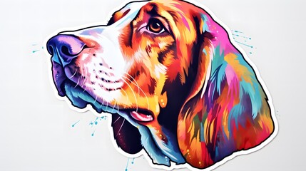 Vibrant Colorful Basset Hound Dog Portrait Artistic Canine Illustration Pet Art
