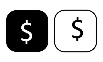 A black-and-white money icon featuring a dollar sign inside rounded square buttons.