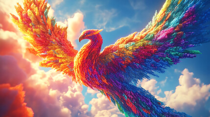 Fototapeta premium animated bird with colorful pixel sparkling display