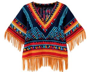 Boho inspired crochet beach cover up with vibrant colors and fringe details, perfect for summer outings and beach days. stylish addition to any wardrobe