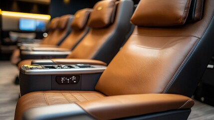 Luxurious brown leather seats in a modern setting.