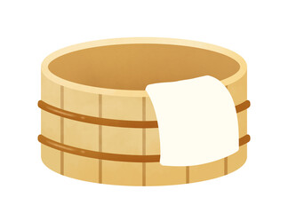 タオルがかかった風呂桶のイラスト
