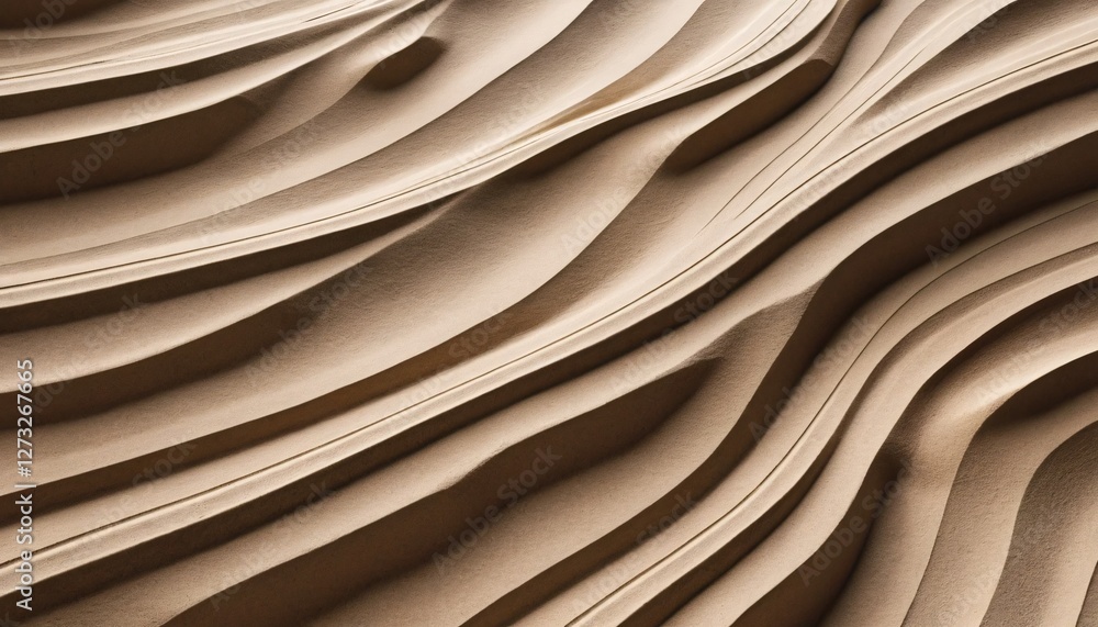 Poster Abstract Sand Texture. Flowing Curves and Warm Earthy Tones Create Undulating Waves. Depth and Shadow Enhance Elegance. Natural Organic Rhythm. Perfect for Backgrounds. Stock Image.