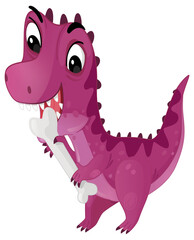 cartoon scene with happy prehistoric animal tyrannosaurus trex velociraptor dino dinosaur smiling walking and biting eating bone isolated on white background illustration for children © honeyflavour