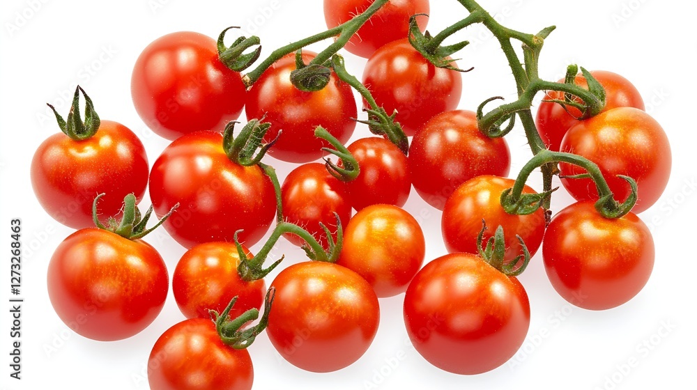 Poster fresh cherry tomatoes with vibrant red color on vine isolated against white background : generative 